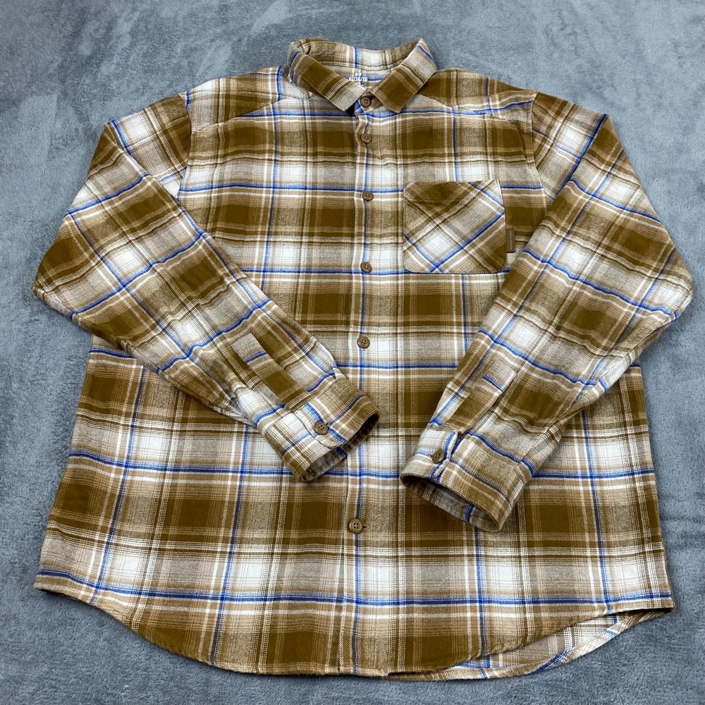 Under Armour Mens XL Flannel Shirt Brown Plaid Long Sleeve Button Down Outdoors